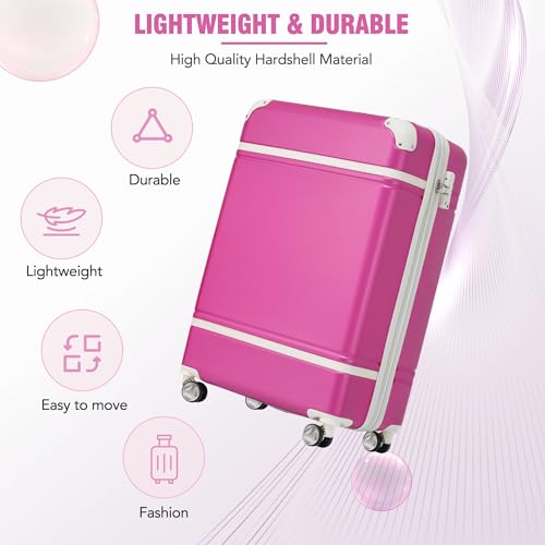 20 IN Luggage 1 Piece with TSA lock, Lightweight Suitcase Spinner Wheels,Carry on Vintage Luggage,Pink3