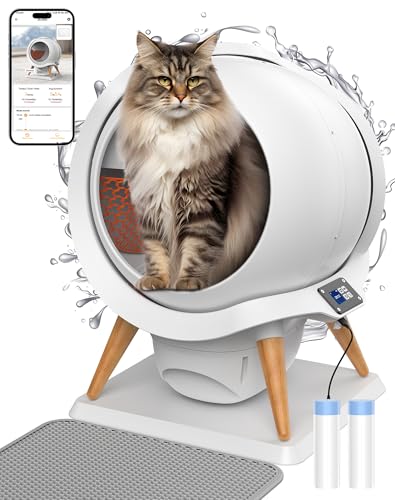 HoneyGuaridan 猫 トイレ 自動 スマホ管理 全自動猫トイレ 多頭飼いにも最適 飛散防止 センサー付き 清掃完全自動 定期清掃 挟み込み防止・消臭設計 IOS/Android対応 猫砂マット付き 日本語説明書付き