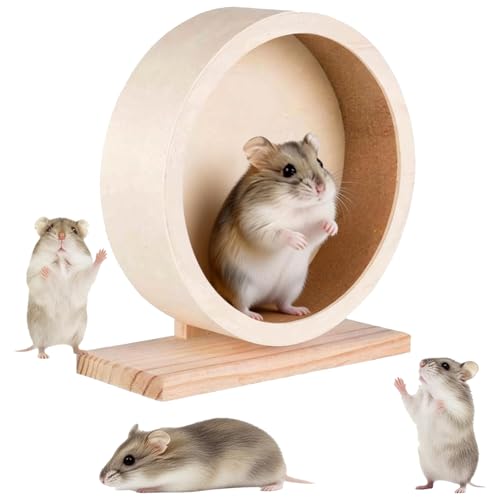 Tkxjry 15cm Leise Laufrad für Hamster, Kleintierzubehör Laufrad mit 2 Anti Rutsch Pads, Holzlaufrad, Nagerlaufrad