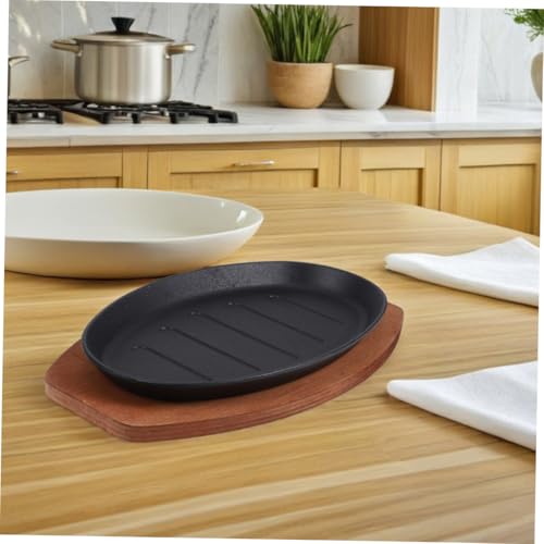 Alipis Cast Iron Steak Plate and Teppanyaki Grill Pan 12-inch Sizzling Skillet with Wooden Base for Stovetop Cooking and Serving - Image 5