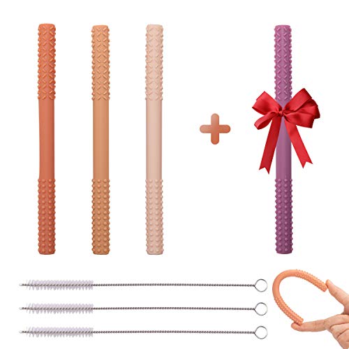 4PCs Hollow Teething Tubes Soft Silicone Teether Tubes Baby Teether Chewy Toys Sensory Teething Oral Motor Chewy Stick with Teething, ADHD, Autism, Biting Needs, BPA Free