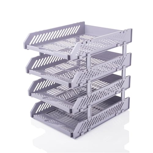 Image of 4 Layer File Rack ABS Plastics For Office Home Plastic Foldable Office Desk Accessories Files Papers Divider Rack Storage Rectangular Tray Stand (4 Tiered Shelf) (Stationary 4xl Grey)