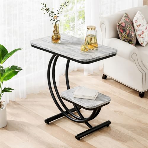Image of Coffee Table for Living Room End Table Beside Table with Metal Legs Small Accent Tables Snack Table Nightstand for Multipurpose Square Tables (Golden Black) (Black Grey)