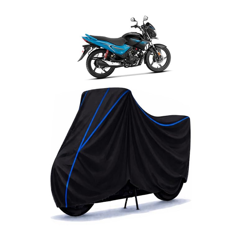 Image of Hero Glamour Bike Cover Water Resistant Universal Motorcycle Rain | Heavy Duty UV Protection, Dust, Scratch Indoor Outdoor All Weather with Black Blue Piping Elastic