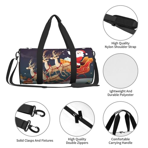 Travel Duffel Bag Lightweight Carry On Weekender Overnight Bags Merry Christmas Reindeer Sled Sports Tote Gym Backpack with Adjustable Strap Hospital Bags Foldable Luggage Bag for Women Men4