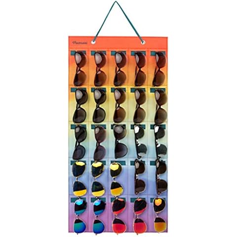 PACMAXI Sunglasses Storage Organizer, Wall Pocket Mounted by Sunglasses, Hanging Eyeglasses Storage Holder, Eyewear Display. (colorful+blue haze, 25 Slot) Cover
