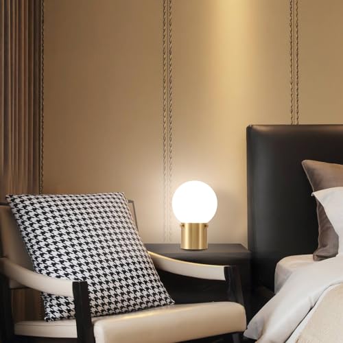 Gold Table Lamp for Nightstand with Frosted Glass Globe Lamp Shade, Mid Century Modern Bedside Lamp with Gold Metal Base, Small Nightstand Lamp Side Table Lamp for Bedroom Living Room Entryway - Image 7