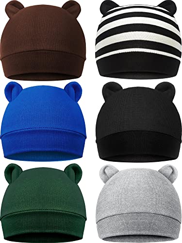 6 Pieces Newborn Baby Hat Bear Ears Infant Caps Baby Boy Girl Toddler Hats Infant Beanie Caps For 0-3 Months (Black White, Black, Gray, Brown, Royal Blue, Dark Green) #TOP5
