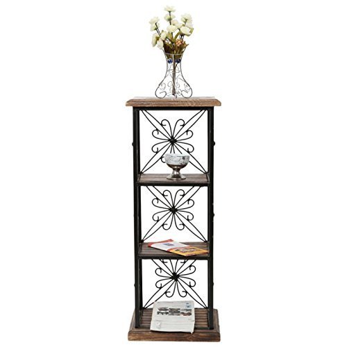 Worthy Wooden and Wrought Iron Book Shelf End Table for Library, Office