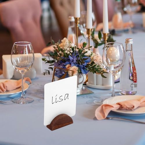 30pcs Wooden Table Number Stands, Semicircular Wood Place Card Holders for Wedding Restaurant Banquet Birthday Party Reusable Table Name Holders for Photo Tag Menu (Brown)