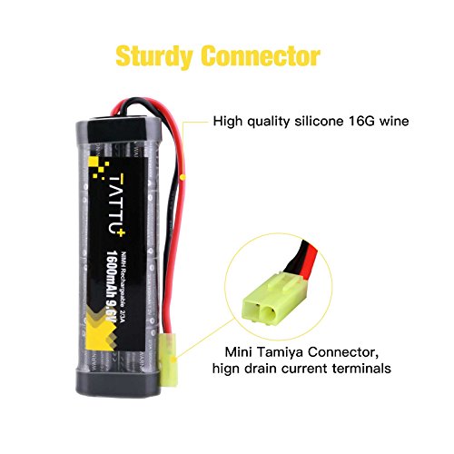Tattu 9.6V Airsoft Battery 1600Mah Nimh Flat Battery Pack With Mini Tamiya Connector, Nimh Airsoft Battery For Airsoft Guns Yma Mp5 Ris Aeg,Hk G36C, Ak-47 And So On #TOP5