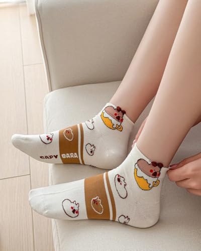 Image of 5 Pairs Cute Cartoon Animals Print Cotton Ankle Socks for Women Teens