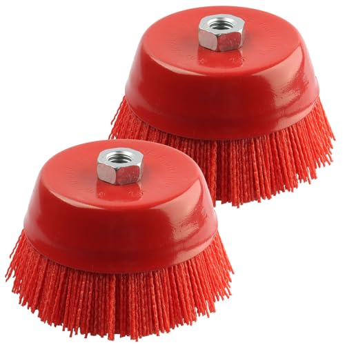 ZORUNNA 6 Inch Abrasive Nylon Cup Brush for Angle Grinder, Wire Wheel for Angle Grinder 5/8 Inch-11 Threaded Arbor, Nylon Wire Brush for Drill Ideal for Removing Rust, Corrosion, Paint (2PCS)