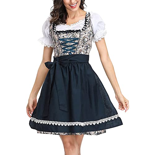 Damen Dirndl 3 Teilig Trachtenkleid Midi Dirndlkleid Trachten Kleid +...