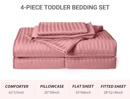 Image of ZPECC Toddler Bedding Set - 4 Piece Hypoallergenic Baby Crib Bedding Set for Boys and Girls, Includes Toddler Comforter, Flat Sheet, Fitted Sheet and Pillowcase, Dusty Rose (Pack of 2)