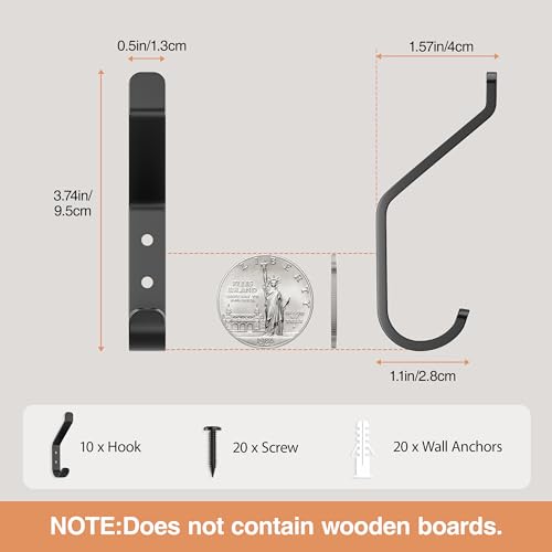susswiff 10-Pack Black Wall Hooks 10KG Heavy Duty, Metal Wall Mounted Hanging Hooks with Screws - Image 4