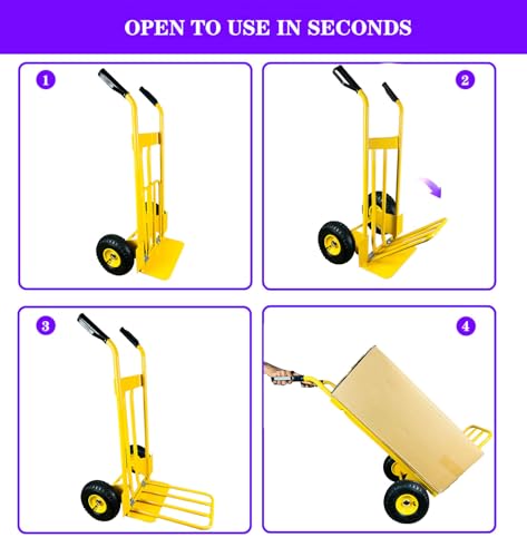Image of Welbuilt 250 Kg Capacity Hand Truck, Portable Strong Cart with Foldable Platform and Extendable Handle Ideal for Home, Office & Industrial Use Yellow