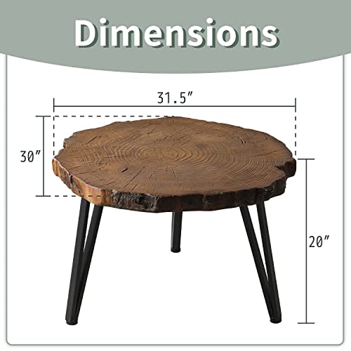 Sunbury Outdoor Indoor Coffee Table, 31" Wooden Look Coffee Table, Concrete Outdoor Side Table, Modern Round Metal Coffee Table For Livingroom Bedroom, Garden, Backyard #TOP6
