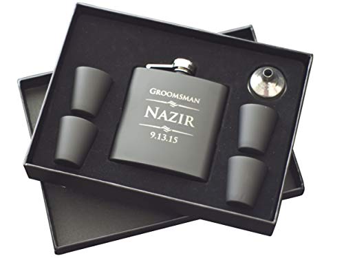 Valuta The Personalized Gift 6 Piece Custom Engraved Flask Gift Set, Black