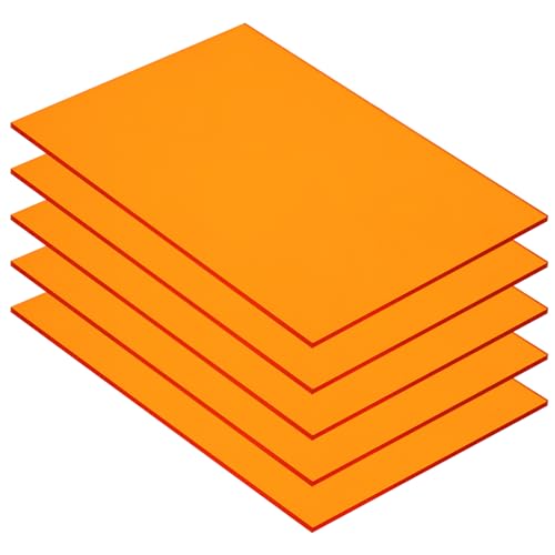 QUARKZMAN 5 Pz Lastre in Pmma Acrilico Trasparente Colorato 7 x 5Pollici Lastre in Acrilico Arancione per Progetti Fai da Te, Arte, Creazioni, Taglio e Incisione Laser