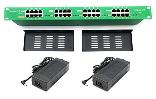 PoE Texas - 16 Port Gigabit PoE Injector with Two 56V 120W UL Power Supplies and Trays - Compatible with 802.3at Devices