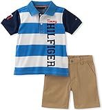 Tommy Hilfiger Baby Baby Boys 2 Pieces Polo Short Set - Stripes Polo, Blue/Navy, 3/6M