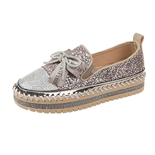 Image of Women's Fashion Rhinestone Slip On Sneakers Casual Comfort Platform Walking Shoes Cute Bowknot Glitter Bling Loafers