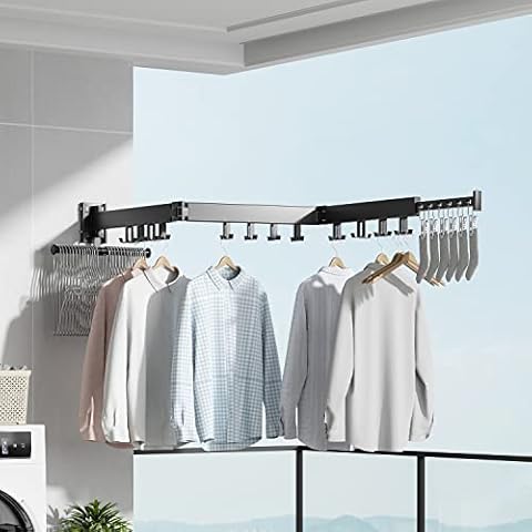 BHeadCat Wall Mounted Clothes Drying Rack, Retractable Drying Rack Clothing with 8-inch Hanging Rod, Collapsible Drying Rack Indoor, Space Saver, for Balcony, Laundry, Bathroom (Tri-Fold) Cover