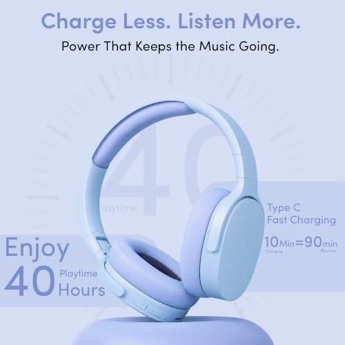 Image of PunnkFunnk BeatXtra Wireless Stereo Bluetooth Headphones V5.3, Over Ear Foldable Headset with 40mm Drivers, Soft Cushioned Ear Pads, Built-in Mic, AUX Input, 10M Wireless Range, Teen & Adults (Blue)