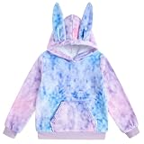 Goodstoworld Purple Hoodies for Girls Size 7-8 Fuzzy Fleece Girls Tie Dye Funny Bunny Ear Hoodie Long Sleeve Kids Girls Sweatshirt Size 8-9