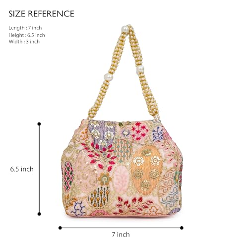 Image of Opulent Pearl Potli Bag, Bridal Wedding Handbag, Designer Beaded Clutch for Women, Festive Ethnic Purse