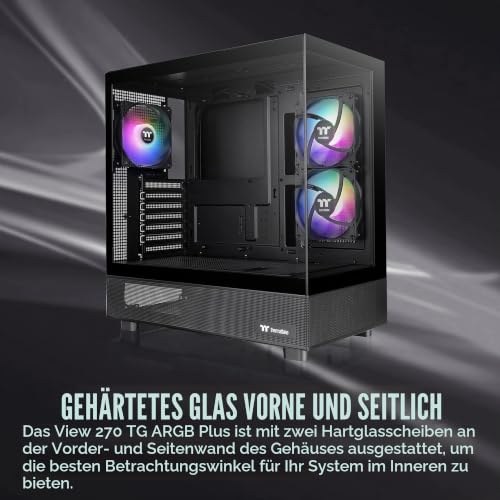 Thermaltake View 270 Plus TG ARGB Black Mid Tower E-ATX Gehäuse; 3 x 120 mm ARGB-Lüfter im Lieferumfang enthalten; unterstützt bis zu 360… – Ansicht 3