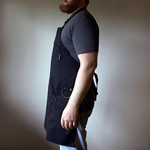 Männkitchen Heavy Duty Black Canvas Kitchen Apron With Phone/Pencil Pocket, 100% Cotton, Tear-Proof, Removable Kitchen Towel Rings, Sweatshirt-Style Pocket, Machine Washable. #TOP5