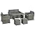 Outsunny 6 Piece Patio Dining Set, PE Rattan Furniture Set with 2 Chairs Cushions & Outdoor Loveseat Sofa, Woodgrain Slatted Dinner Table, Gray