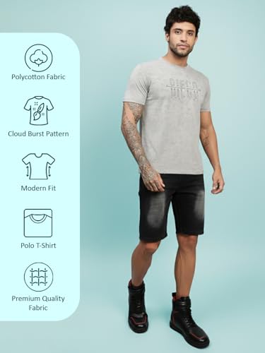 Image of Lux Nitro Men's Cloud Burst Printed Half Sleeve T-Shirt | Cotton Blend Round Neck Tee | Regular Fit Casual Wear