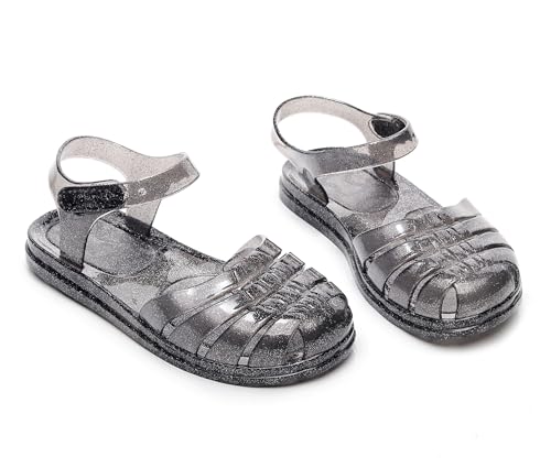 Toddler Jelly Sandals for Girls Jellies Shoes T-Strap Soft Clear Flats Black Slippers Size 8 Retro Slides Summer Beach Glitter Slingback2