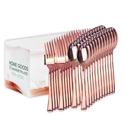 Rose Gold Disposable Cutlery Set, 120 Count Spoons + Forks