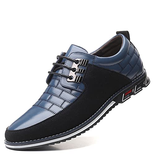 Mens Oxford Derby Orthopedic Leather Shoes Business Luxury Dress Shoes Simple Slip-On Walk Flats Shoes Blue #TOP2