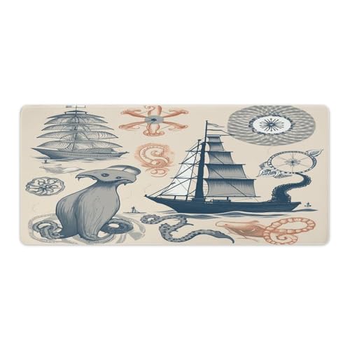 Grand tapis de souris phare et voilier pour bureau et gaming