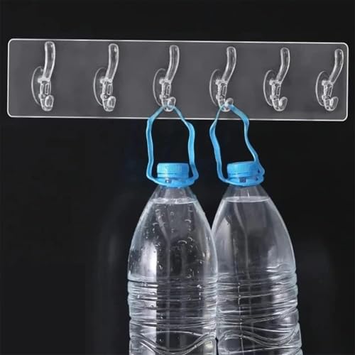 Image of Wall Hanger Hooks for Clothes - Self Adhesive 6 Hook Strip | Heavy-Duty Stick-On Hanger for Kitchen, Bathroom & Bedroom | No Drilling, Waterproof & Rustproof (Pack of 1)