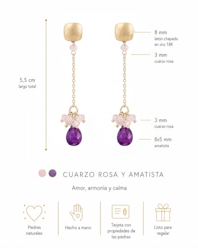 Boucles d'oreilles améthyste et quartz rose plaqué or 18k - 5