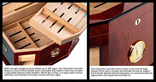Prestige Import Group Chancellor Beveled Glass Top Cigar Humidor - Up To 300 Capacity - Color: Mahogany #TOP3