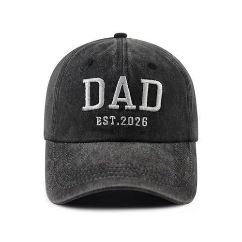 YuMENo Mom and Dad Est 2026 Hats New Parents Gifts for Couples,Matching Adjustable Cotton Embroidered Baseball Cap(Black Dad&Black Mom)