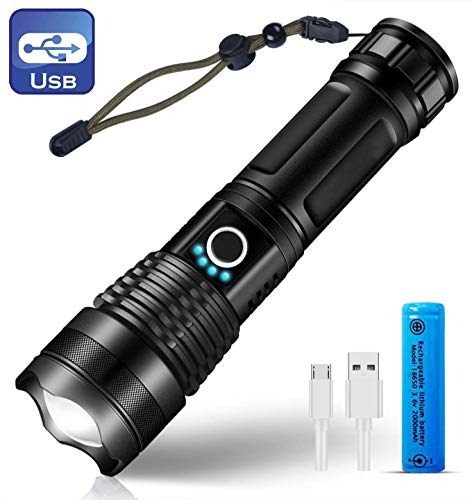 Rechargeable Tactical Flashlight，Super Bright Powerful 3000 Lumens, LED Flashlight(18650 Battery Included),5 Modes Zoomable LED Flashlight,Suitable for Camping, Emergency, Hiking, Gift