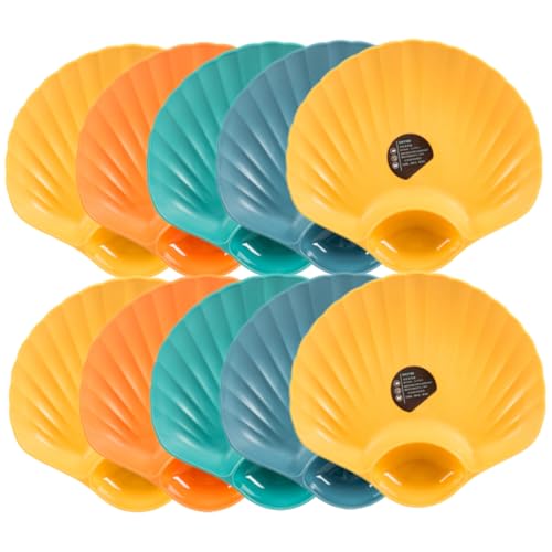 OUNONA 10pcs Mixed Color Snack Dip Plates Reusable Fruit and Food Dishes Unique Shell Shape for Appetizers Dips and Snacks for Picnics and Parties