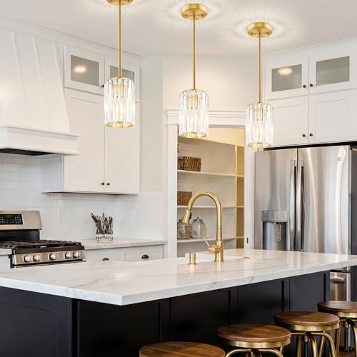 Esfos Gold Pendant Light, Modern Crystal Pendant Lights Kitchen Island, Kitchen Island Lighting with Adjustable Height, UL Certified Island Lights for Kitchen Dining Room Bedroom Hallway 1 Pack, E26 - image 7