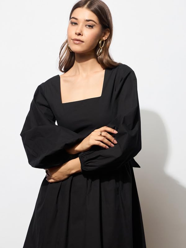 Image of barcino Black Poplin Back Tie Knot Dress