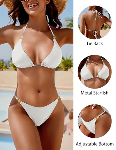 Image of Zuvebamyo Women's Two Piece Bikini Sets Sexy Halter Ring Swimsuit Triangle String Cheeky Bathing Suit
