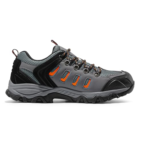NORTIV 8 Men's Waterproof Hiking Shoes Leather Low-Top Hiking Shoes for Outdoor Trailing Trekking Camping Walking Quest,Size 11,Black/Dark Grey/Orange-Pu,Quest-1