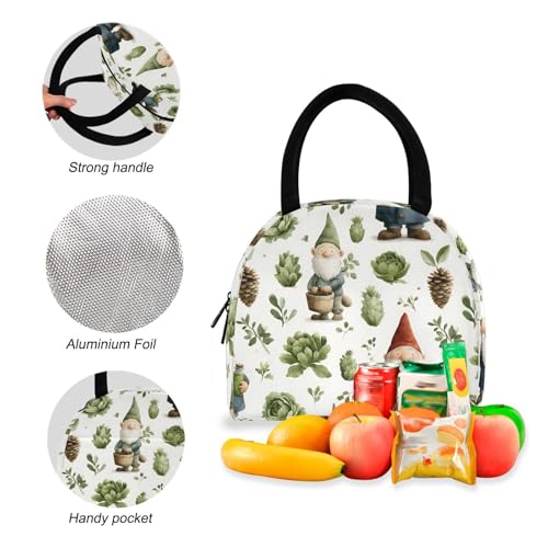 Vintage Gnome Print Backpack Set with Lunch Bag, Large Capacity Travel Backpacks and Lunch Box Insulated for Commute Hiking Picnic4